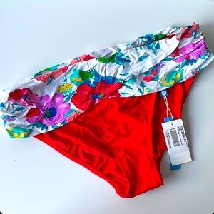 NWT (10) FLAWED red floral band new with tag bikini tanga bottoms fold over